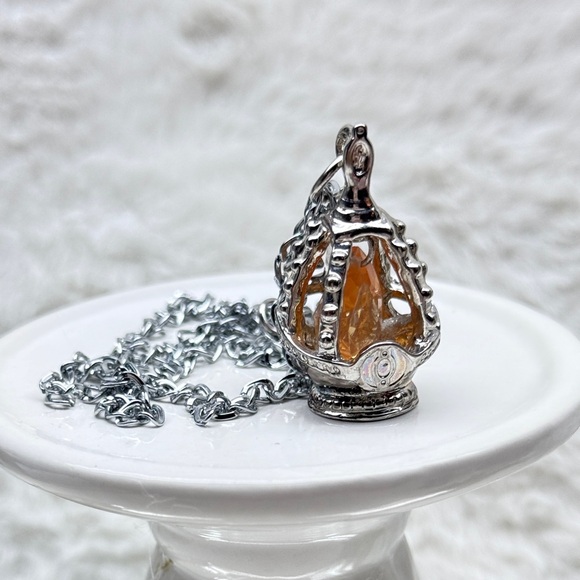 Silver and Orange Pendant Necklace - Picture 5 of 10